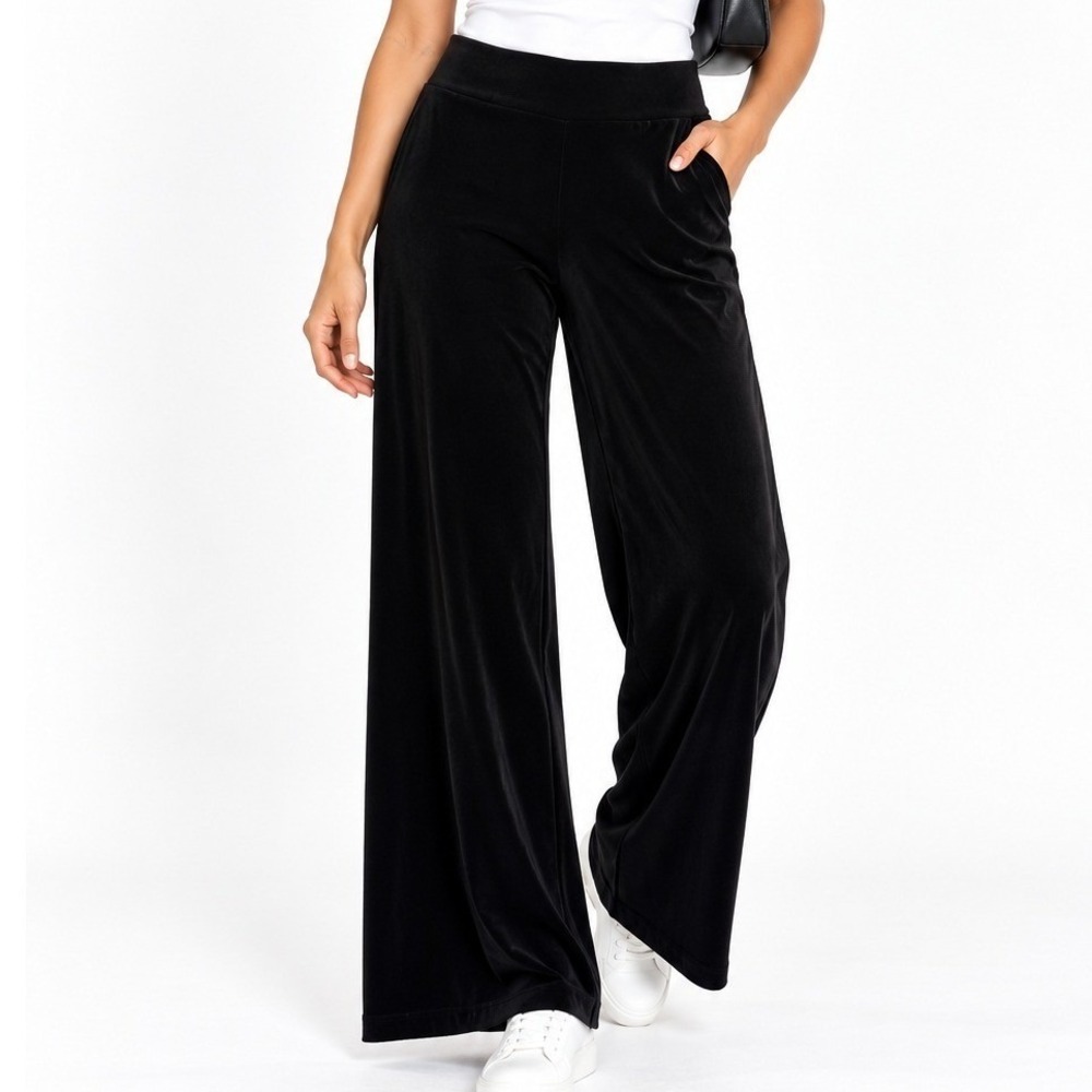 White House Black Market Black Wide Leg Trousers Side Zip Stretch Pants 12S
